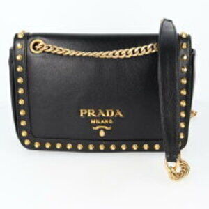 Prada Studded Chain Shoulder Bag Saffiano Leather Black Nero Black h